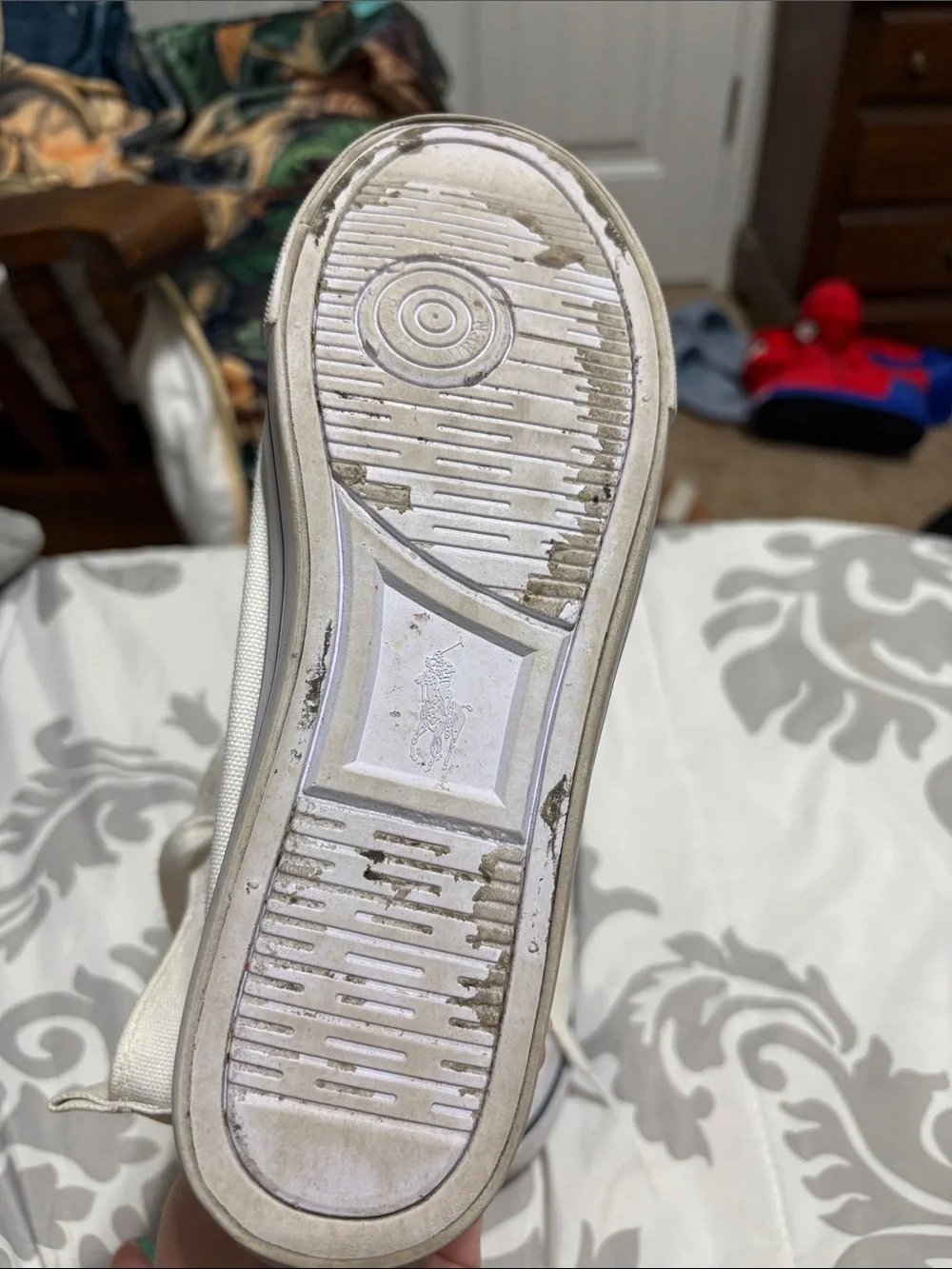 Polo by Ralph Lauren White High-Top Canvas Sneakers with Navy Trim